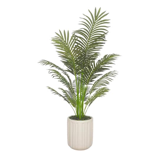 House of Silk Flowers 4.5ft. Green Faux Areca Palm in Panelled Ceramic Pot